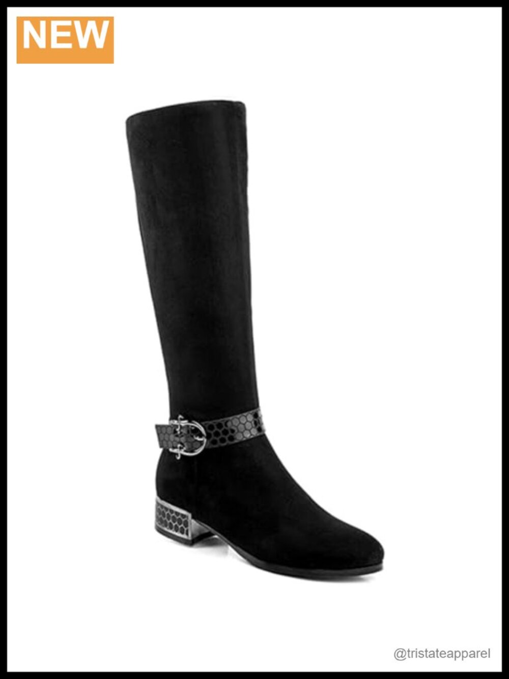 ANN CREEK Women's Orizea Low Block Heel Strappy Faux Suede Knee-High Boots